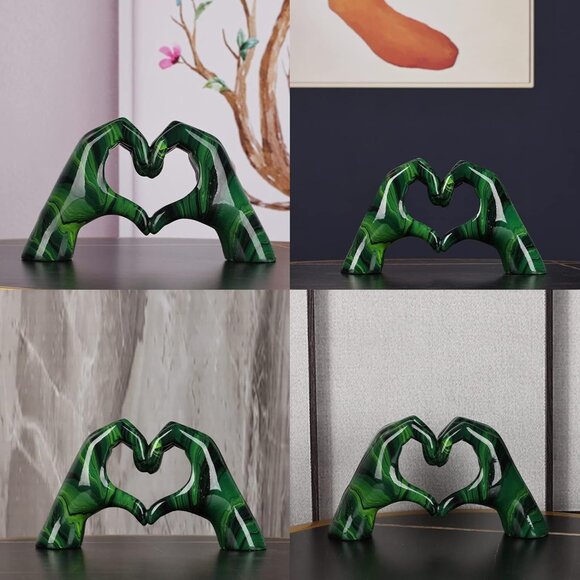 Resin Sculpture, Fluid Green Heart Decoration, Modern Art Statue for Home Decor - Picture 5 of 8